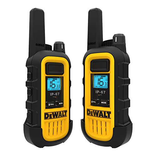 DeWalt DXPMR300 Walkie Talkie profesional de alta resistencia - PMR Radio con un alcance de hasta 10 pisos/8km, libre de licencia - Negro y Amarillo