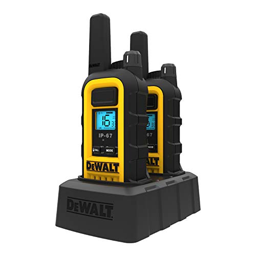 DeWalt DXPMR300 Walkie Talkie profesional de alta resistencia - PMR Radio con un alcance de hasta 10 pisos/8km, libre de licencia - Negro y Amarillo