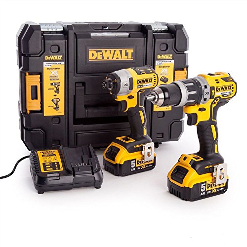 DEWALT-KIT Taladro Percutor DCD796 + Atornillador de Impacto DCF887 + 2 Baterias 5Ah.+ Cargador DCB115 + Maletin Tstak