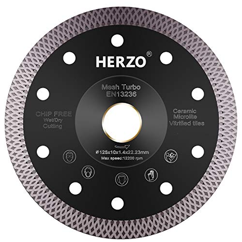 Disco de corte de diamante 125 mm HERZO. Disco Diamante para corte de Porcelanico,Cerámica dura,Azulejos,Mármol,Granito,Piedra caliza