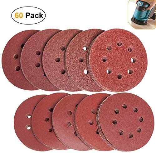 Discos abrasivos, cierre de velcro, 40 60 80 100 120 150 180 240 320 400, grano mixto, 125 mm, hojas de papel de lija para lijadora Random Orbital Sander, 8 agujeros