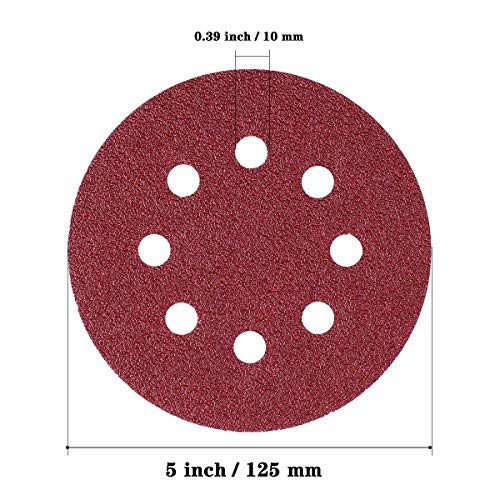 Discos de lijar, gancho y bucle de 5 pulgadas con 8 orificios, 40/80/120/240/320/600/800 Lija de lija surtida (paquete de 70)