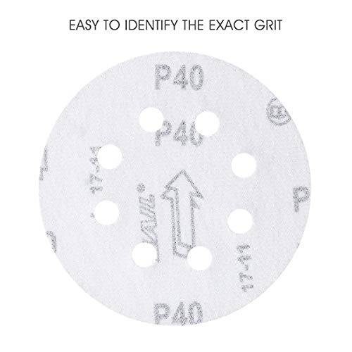 Discos de lijar, gancho y bucle de 5 pulgadas con 8 orificios, 40/80/120/240/320/600/800 Lija de lija surtida (paquete de 70)
