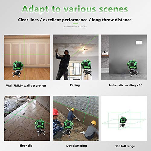 Dudumao Nivel láser verde 3D 12 líneas, 360 líneas cruzadas horizontales y verticales autoalineadas Línea láser verde, nivel láser multinivel autonivelante A