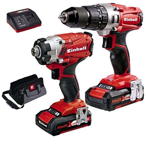 Einhell 4257214 poder X-Change 2.0 Ah 18 V Combi Taladro Y Atornillador De Impacto – Pack de 2 – rojo