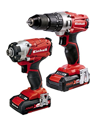 Einhell 4257214 poder X-Change 2.0 Ah 18 V Combi Taladro Y Atornillador De Impacto – Pack de 2 – rojo