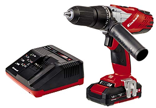 Einhell Expert TE-CD 18-2 Li-I Kit - Taladro percutor sin cable (batería de litio, 1.5 Ah, incluye maletín Bmc, 2 velocidades, 48 Nm, Power X-Change, luz LED, 18 V), color rojo