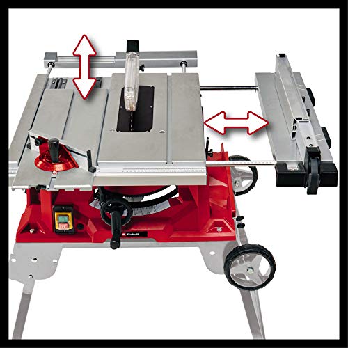 Einhell Sierra de mesa circular TE-CC 250 UF (máx. 2000 W, carro de formato deslizante, Ø250 x Ø30 mm hoja, arranque suave, tope paralelo y transversal/angulado, plegable y transportable)