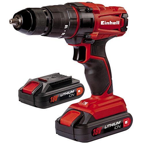 Einhell TC-CD 18-2 Li-i - Taladro de impacto sin cable, con cargador, 2 baterías 1.5 Ah, 2 velocidades, portabrocas 13 mm, 40 Nm, 18 V, color rojo y negro (ref. 4513825)