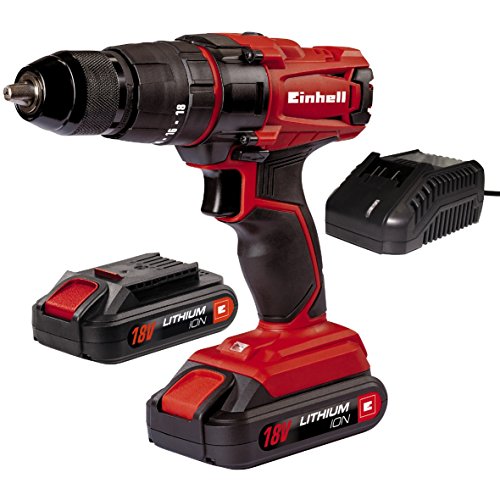 Einhell TC-CD 18-2 Li-i - Taladro de impacto sin cable, con cargador, 2 baterías 1.5 Ah, 2 velocidades, portabrocas 13 mm, 40 Nm, 18 V, color rojo y negro (ref. 4513825)