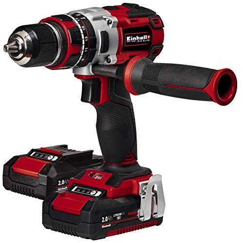 Einhell TE-CD 18 Li-i BL Power-X-Change - Taladro percutor inalámbrico 18V con 2 baterías (2Ah), cargador y maletín, sin escobillas, 2 velocidades, 60 Nm, luz LED