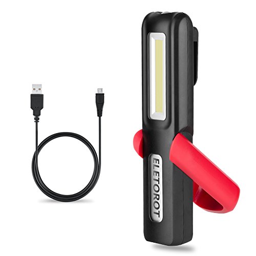 Eletorot Recargable Linterna de trabajo, lámpara de inspección 3W LED COB Portátil Linterna con magnético soporte y gancho colgante, para Emergencia,Taller,Automóviles