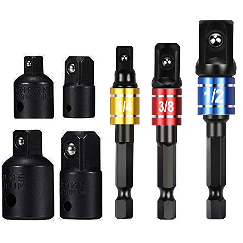 EVANCE Adaptador de enchufe de impacto, 3 unidades, 1/4", 3/8", y 1/2" juego de extensión convierte taladro eléctrico en herramientas de mano de alta velocidad (Black)