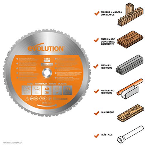 EVOLUTION POWER TOOLS 677355 Hoja de sierra, 0 W, 0 V, Multicolor, 355mm