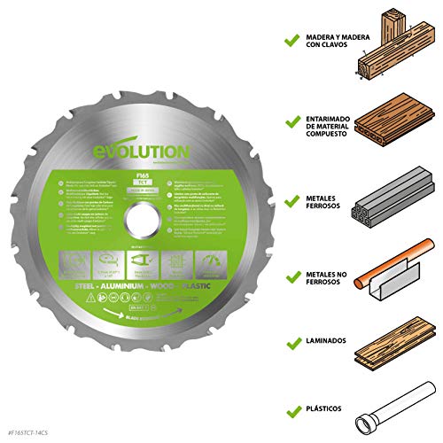 Evolution Power Tools - Hoja de sierra multiuso con punta de acero de carburo FURY, 165 mm