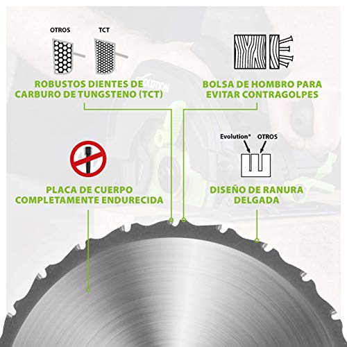 Evolution Power Tools - Hoja de sierra multiuso con punta de acero de carburo FURY, 165 mm