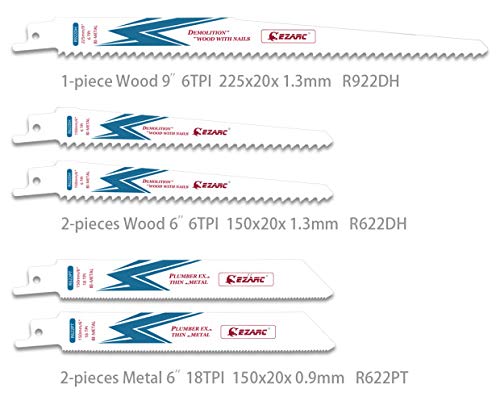 EZARC Hojas de sierra sable Combinación para Demolición Madera y Metal (10 Piezas)