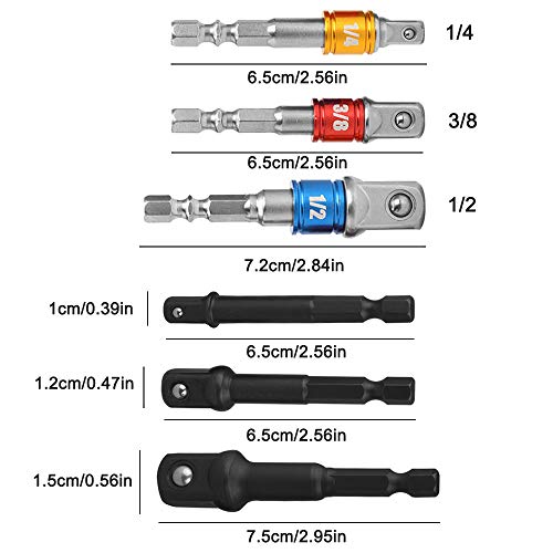 FineGood - Juego de 6 adaptadores de puntas de vaso de 1/4" 3/8" 1/2", barra de extensión de potencia de impacto, juego de herramientas de destornillador de tuercas de alta velocidad