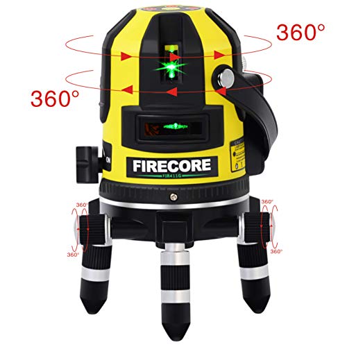 Firecore FIR411G 50 m Línea de láser 5 para exteriores Autonivelación y punto vertical con detector, verde