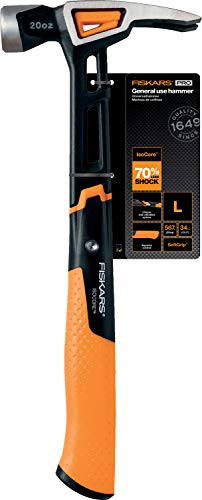 Fiskars 1020214 Martillo Universal IsoCore L, para Clavar Clavos, 34 cm, 0,91 kg, Naranja/Negro, L