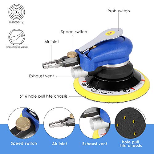 FIXKIT 6" Lijadora de Orbital Lijadora Orbital Neumática Dual-acción Máquina para Lijar Neumática 10000 Rpm Palma de la mano Viene con Manguera y Bolsa