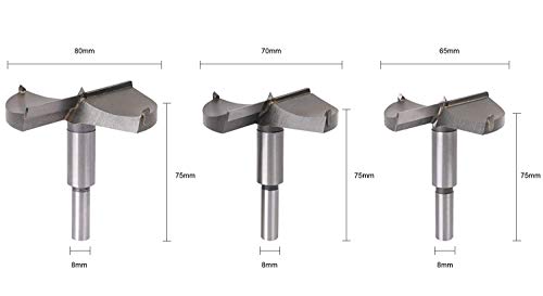 flintronic® Brocas Forstner, 3PCS (65mm 70mm 80mm) Brocas Set de Acero al Tungsteno Titanium Recubierto, Fresadora Herramienta para Perforadora, Corte Agujero en Carpintería para Madera