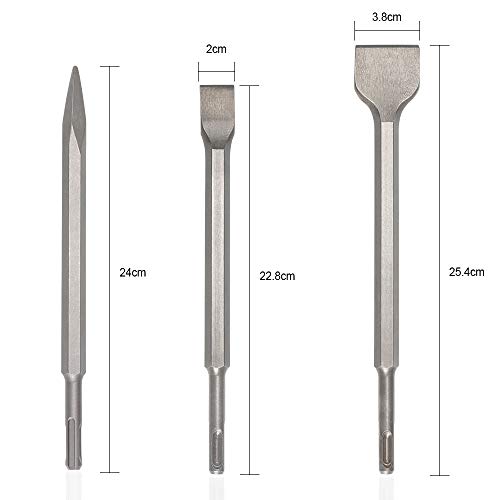 flintronic Cincel SDS Plus 3pcs, Juego de Accesorios de Herramientas Eléctricas 220-250MM, Adecuado para Concreto, Mampostería,Taladros Ligeros y Martillos de Impacto