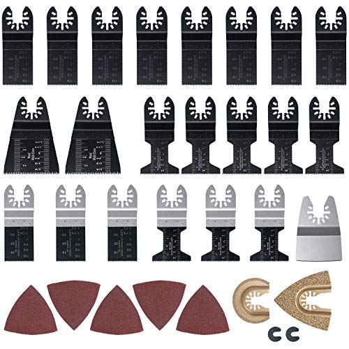 flintronic Cuchillas Oscilantes Multiherramienta, 32PCS Hojas de Sierra para Lijar, Moler y Cortar, Cuchillas Oscilantes para Dremel Multimaster Bosch