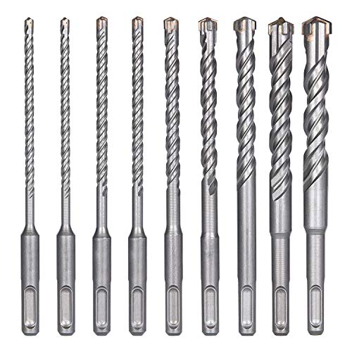 flintronic® Juego de Brocas para Martillo, 9PCS (5mm ~ 16mm) Brocas Cruzadas Broca de Impacto con Martillo Eléctrico SDS-Plus, para Hormigón, Cerámica, Piedra, Metal, Plástico, Materiales Multicapa