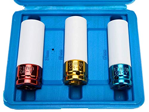 FreeTec Juego De 3 Vasos De Impacto Con Protectores Para llantas De Aluminio De 17 mm, 19 mm, 21 mm