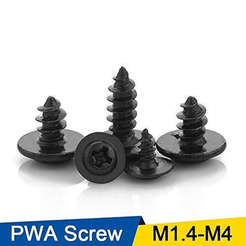 G Hardware - Tornillo negro PWA con cabeza redonda y cojín con cabeza de tornillo autoperforante M1.4 M1.7 M2 M2.3 M2.6 M3 M3.5 M4,20 mm, M2.3 100 unidades