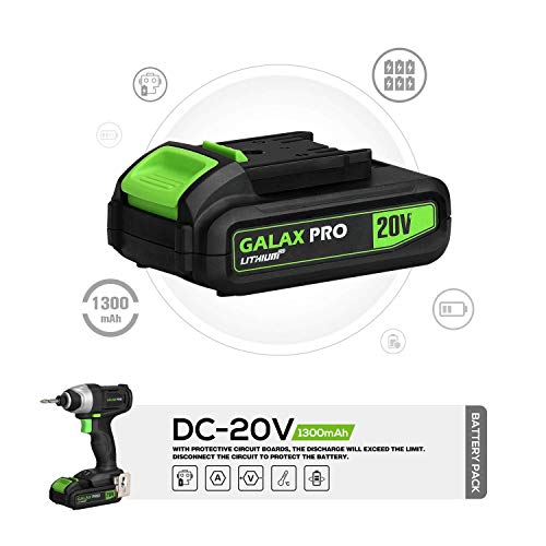 GALAX PRO Atornillador de impacto, 100 Nm 20V 1.3 Ah Baterías Li-Ion, con Cargador, Velocidad Variable 0-2800RPM, 0-3000IPM, 6.35mm Mandril de Metal Autoblocante /GP95307