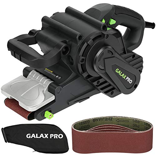 GALAX PRO Lijadora de Banda, 1010W Lijadora Eléctrica, 5 Lijas 76x533mm, 6 Velocidad 120-380M/Min, Bolsa de Recogida de Polvo, Motor de Cobre Puro, Botón de Bloqueo