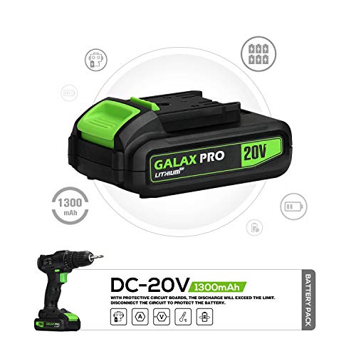 GALAX PRO Taladro Atornillador, 20V Batería 1.3Ah con Cargador, 19 + 1 Posiciones par Max 20 N.m, Luz de trabajo LED, Portabrocas de 10 mm/GP95604