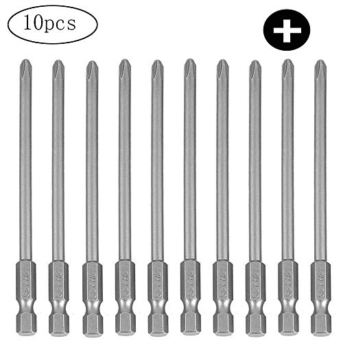 Gasea 10pcs Puntas de Destornillador de Manija Hexagonal, PH2 Magnéticos Puntas de Destornillador,Largo Destornillador Bits,Juegos de Puntas Destornillador caña- 150mm