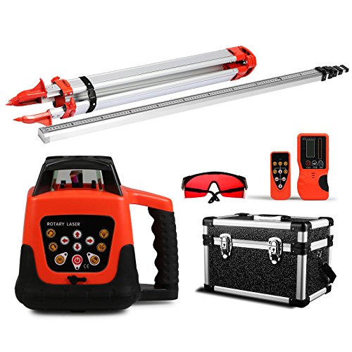 Guellin Nivel Láser Rotativo Verde/Rojo Nivel Láser Automático Laser Level Rayo Verde/Rojo con Impermeable Construcción (Rayo Rojo con Trípode y Mira)