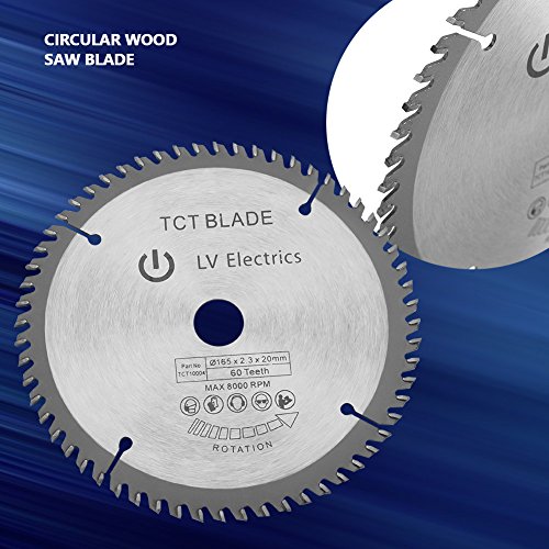 Hoja de sierra circular TCT de 165 mm, disco de corte giratorio de plata para corte de madera, 60 dientes + 1 anillo de reducción