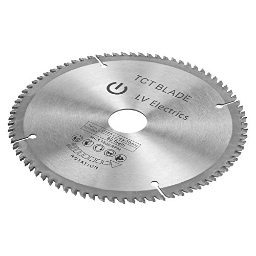 Hoja de sierra circular TCT de 185 mm Disco de corte giratorio de plata para corte de madera 80 dientes + 3 anillos de reducción