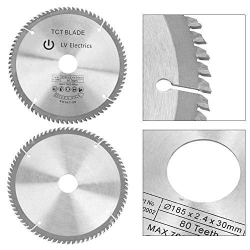 Hoja de sierra circular TCT de 185 mm Disco de corte giratorio de plata para corte de madera 80 dientes + 3 anillos de reducción