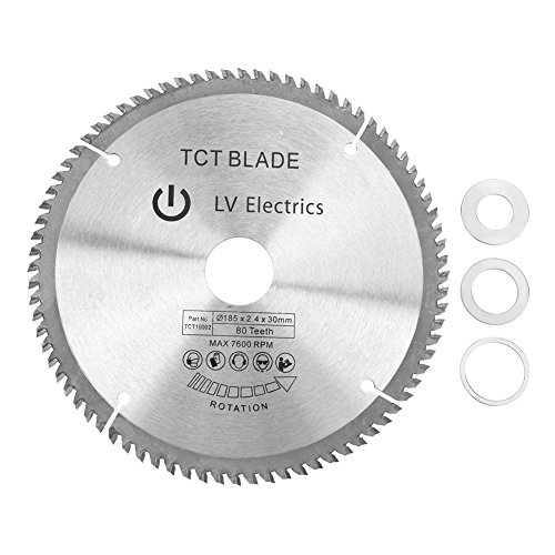 Hoja de sierra circular TCT de 185 mm Disco de corte giratorio de plata para corte de madera 80 dientes + 3 anillos de reducción