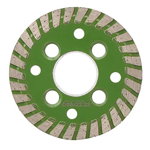 Hoja de sierra de diamante métrica de 65 mm, disco de corte rotativo sinterizado de borde continuo de dientes turbo, grandes orificios de enfriamiento para cortar grabado de tallado