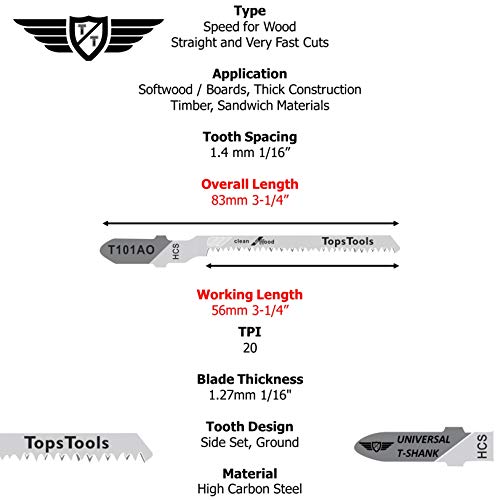 Hojas de sierra de calar para Bosch, DeWalt, Makita, Milwaukee y otros muchos de la marca TopsTools T101AO (15 piezas).