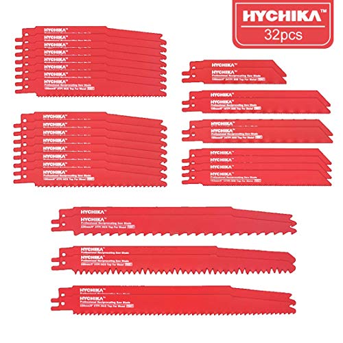 Hojas de Sierra Sable 32 pcs, HYCHIKA Hojas para Corte de Madera, Metal, Etc. con Estuche Organizador