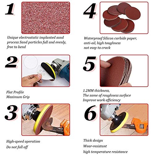 Hook & Loop Discs Hot-Discos de Lijado Pad 100 Piezas de 125 mm Papel de Lija Resistente al Desgaste for Ran Orbital Sander