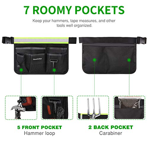 Housolution Bolsa de Cintura de Herramienta Impermeable, Bolsillo de Riñonera de PVC+Malla Ajustable Multi-Bolsillos Múltiple Función Organizadores para Bricolaje, Electricistas, Carpinteros - Negro