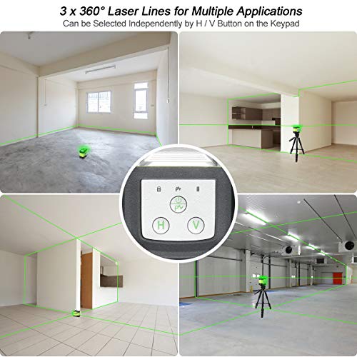 Huepar 503CG Nivel Láser Verde 3X 360 12 Líneas con MODO DE PULSO, Pro Precisión: ±2mm/10m, USB recargable, Autonivelante Líneas Cruzado con 360 Vertical/Horizontal Conmutables, 360° Base Magnética