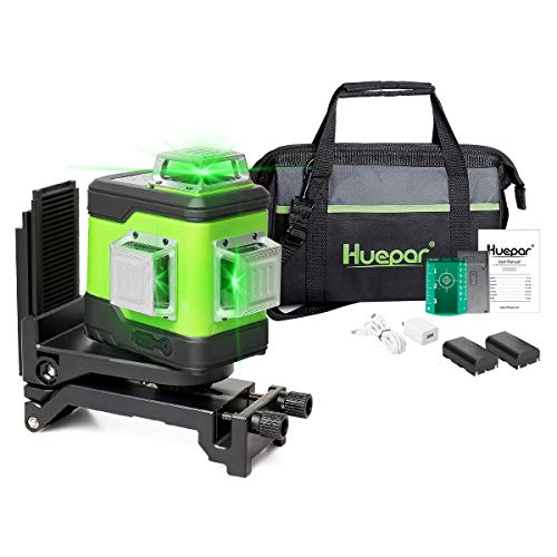 Huepar 503CG Nivel Láser Verde 3X 360 12 Líneas con MODO DE PULSO, Pro Precisión: ±2mm/10m, USB recargable, Autonivelante Líneas Cruzado con 360 Vertical/Horizontal Conmutables, 360° Base Magnética