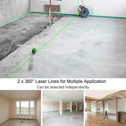 Huepar 602CG Nivel Láser 2X 360 Láseres de línea Verde 40m, MODO DE PULSO, USB Recargable, Autonivelante Líneas Cruzadas con 360 Vertical/Horizontal Conmutables, con 360° Base Giratoria Magnética