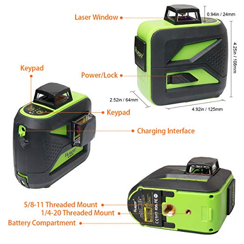 Huepar 602CG Nivel Láser 2X 360 Láseres de línea Verde 40m, MODO DE PULSO, USB Recargable, Autonivelante Líneas Cruzadas con 360 Vertical/Horizontal Conmutables, con 360° Base Giratoria Magnética