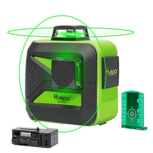 Huepar 602CG Nivel Láser 2X 360 Láseres de línea Verde 40m, MODO DE PULSO, USB Recargable, Autonivelante Líneas Cruzadas con 360 Vertical/Horizontal Conmutables, con 360° Base Giratoria Magnética